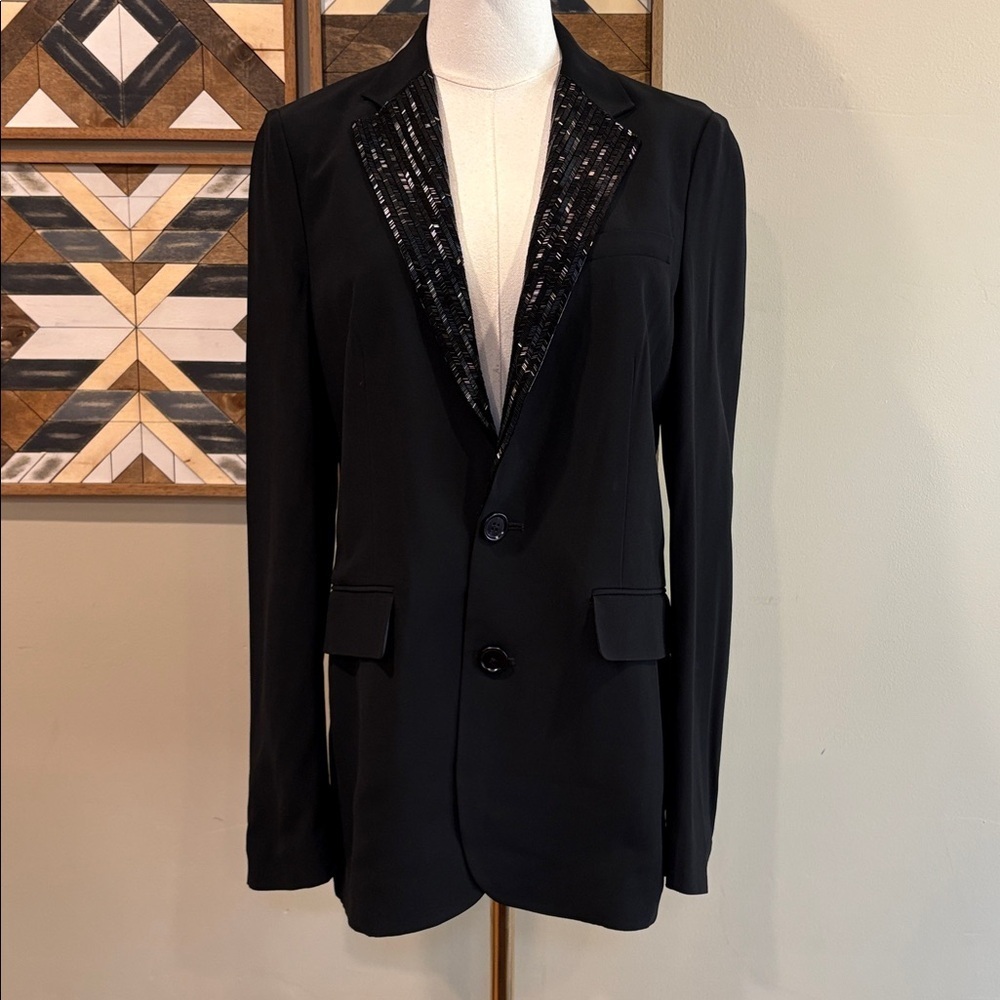 Ralph Lauren Collection Yvette Beaded Lapels Jacket Blazer in Black size 4